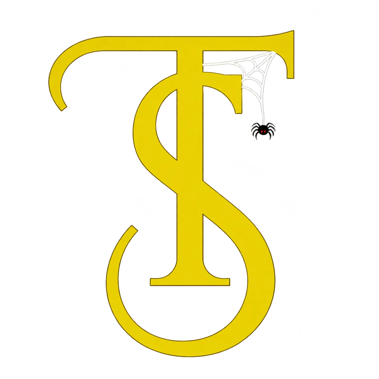 Thy Spa yellow logo with a Halloween spider web and a black spider with red eyes